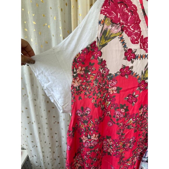 Free People Knot Me Floral Geometric Scarf Mix Media Tie-Front Blouse Top L - Picture 7 of 12